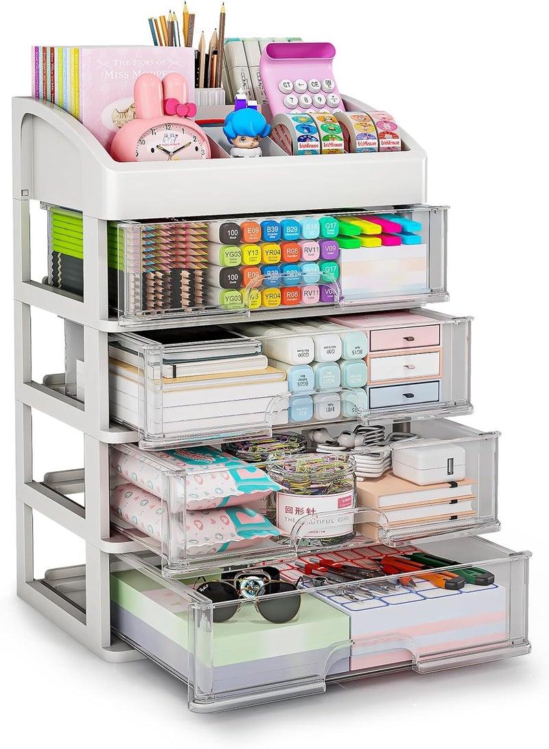 ORGIDOL Desk Organizer with 4 Drawer Storage, Desktop Drawers Organizer for Office/School Supplies, Plastic Stationary Makeup Organizer, Desk Storage Box Organizer for Office, School, Bathroom - Image 1